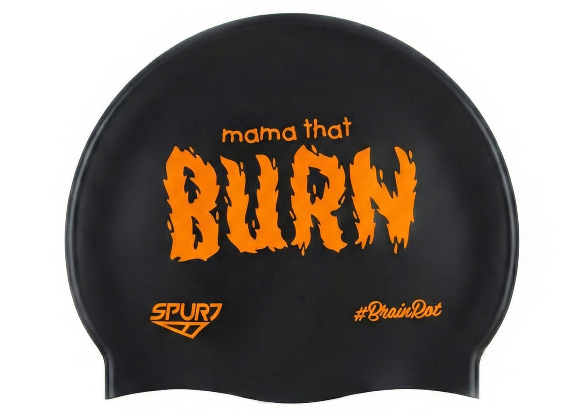 BrainRot Mama That Burn on F209 Deep Black Spurt Silicone Swim Cap
