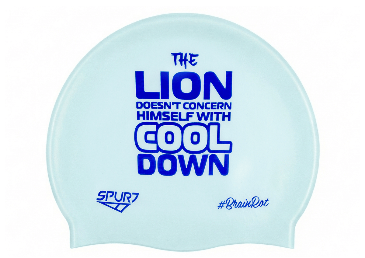 BrainRot Lion on G101 Pale Blue Spurt Silicone Swim Cap