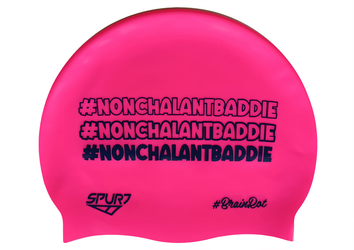 BrainRot Nonchalantbaddie on F215 Bright Pink Spurt Silicone Swim Cap