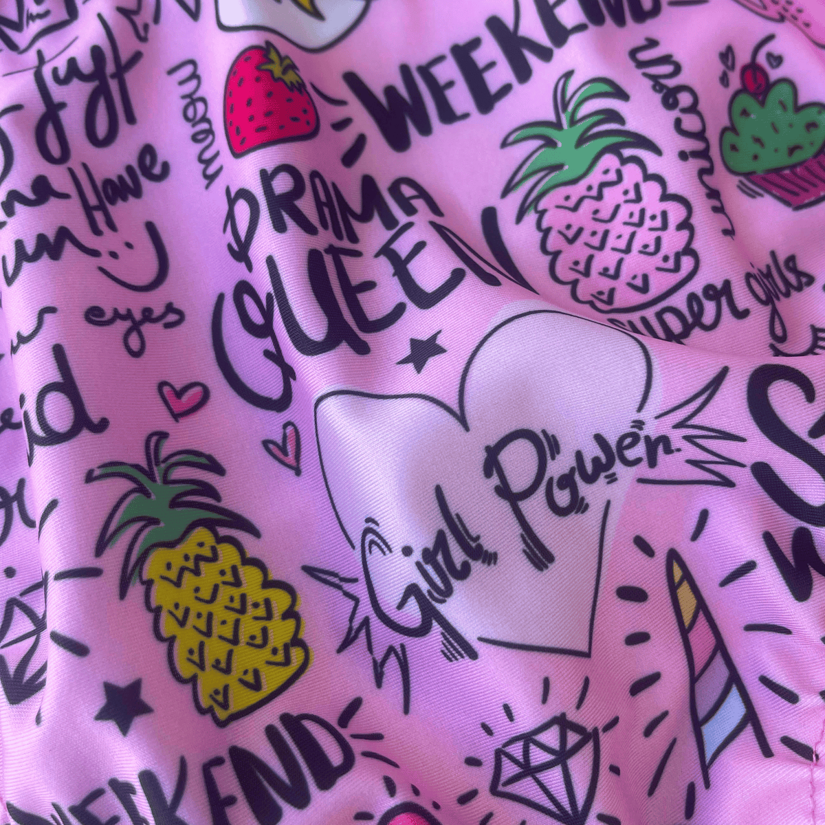 Kikx Extra Life Fastback Swimsuit in Unicorn and Summer Theme on Light Pink