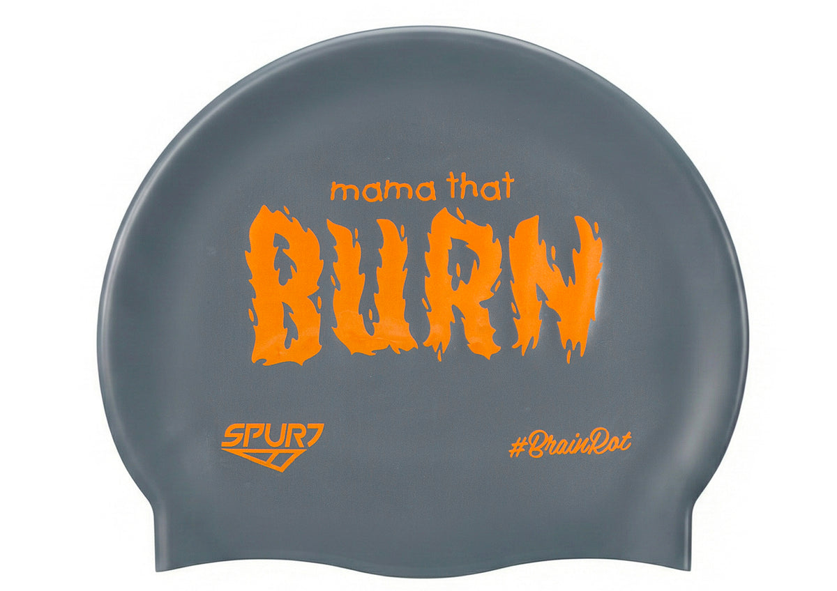 BrainRot Mama That Burn on F210 Dark Grey Spurt Silicone Swim Cap