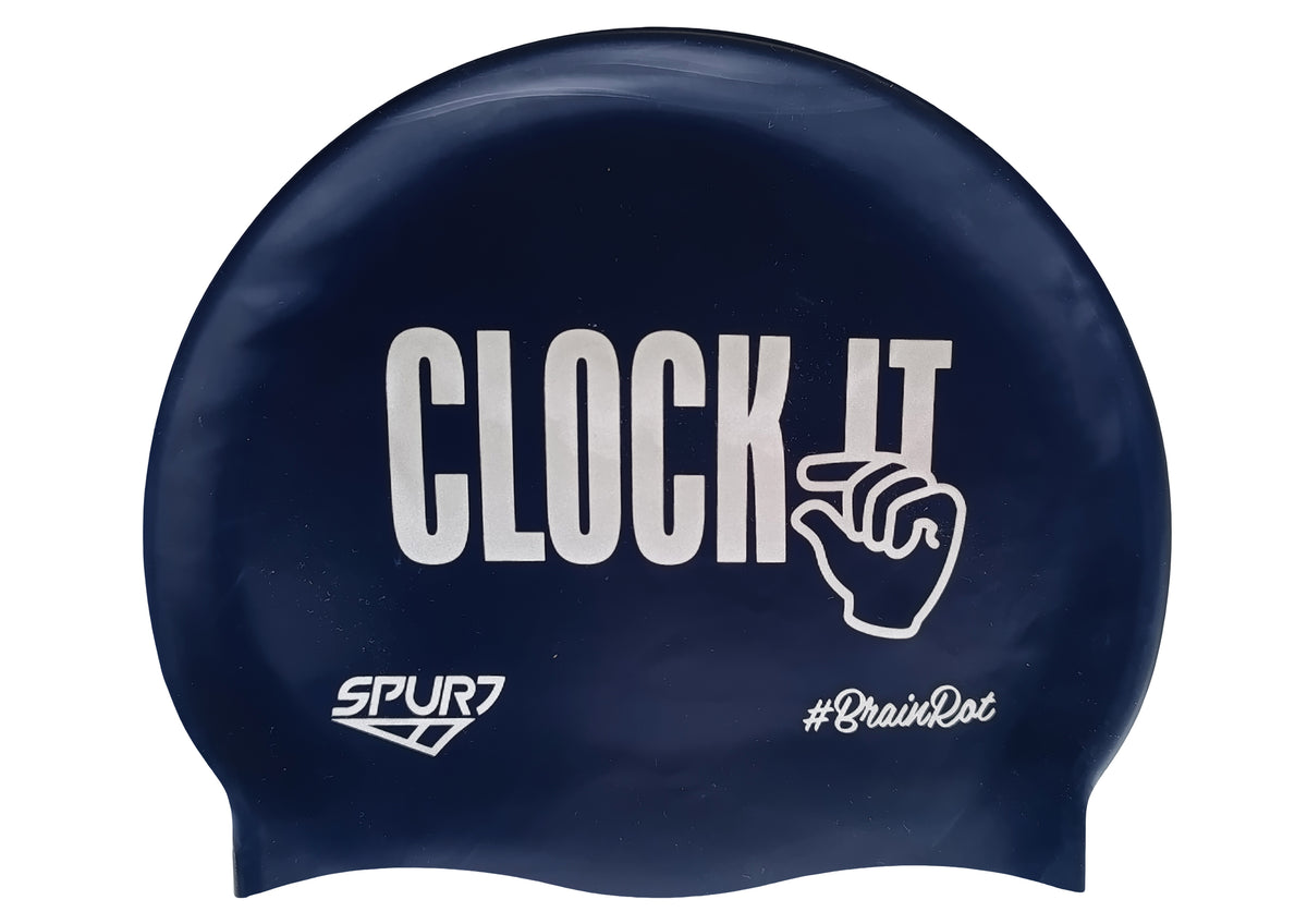 BrainRot Clock It on F248 Midnight Navy Spurt Silicone Swim Cap