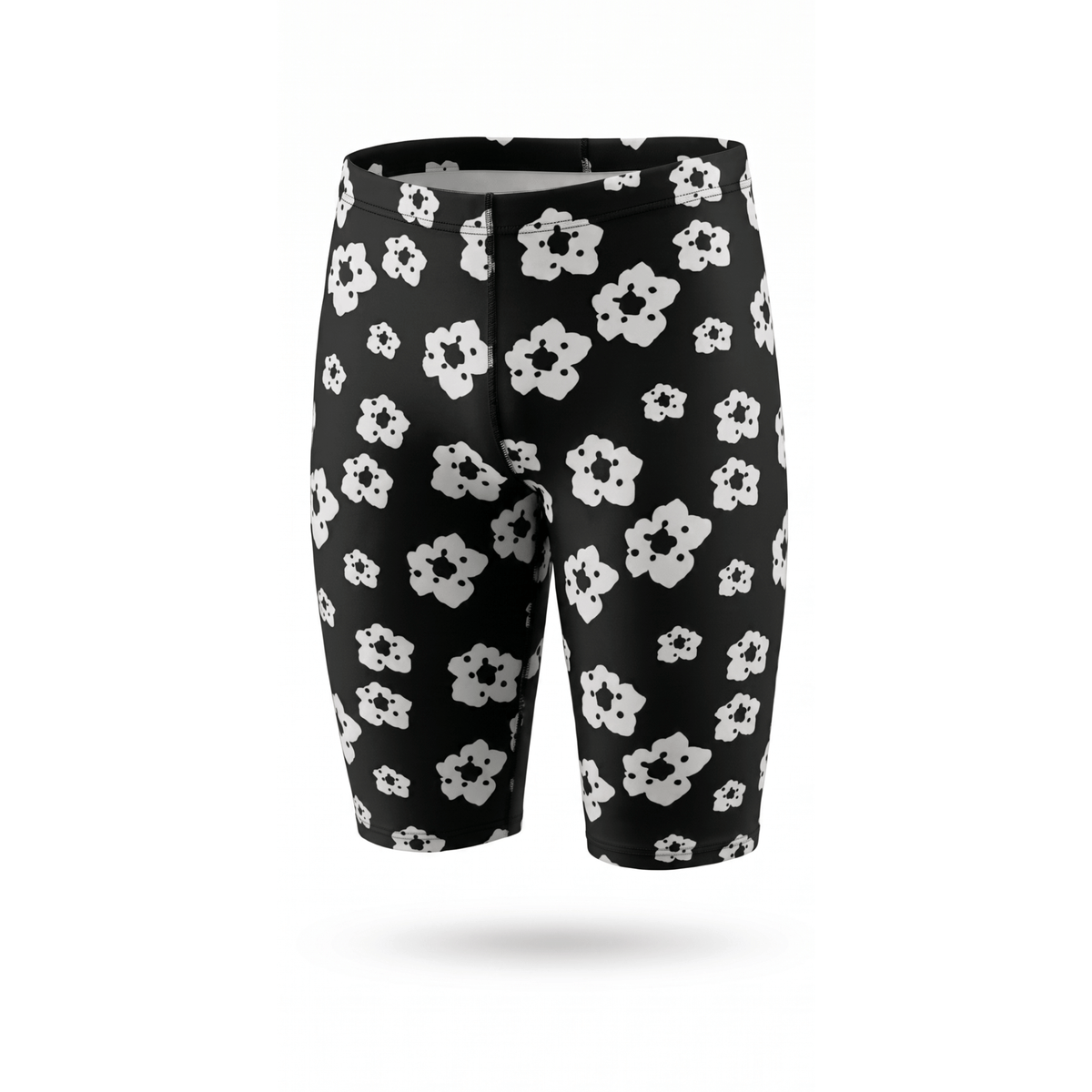 Kikx Extra Life Jammer Swimsuit in Urban Garden White Floral Design on Black
