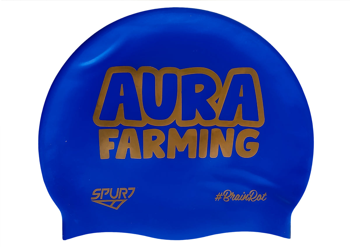 BrainRot Are You Aura Farming on SE25 Dark Blue Spurt Silicone Swim Cap