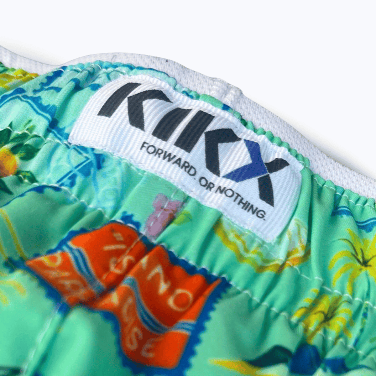 Kikx Aquamarine Summer Snap Board Shorts with White Mesh Mid Thigh Inner