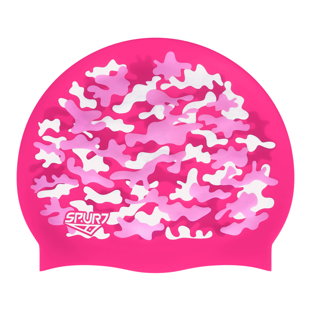 Army Style Camo on F215 Bright Pink Spurt Silicone Swim Cap