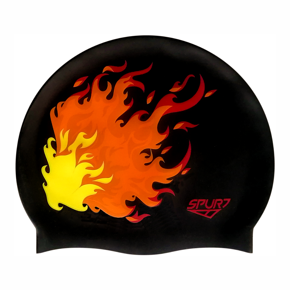 Flame Mirror Image on SB14 Metallic Black Spurt Silicone Swim Cap