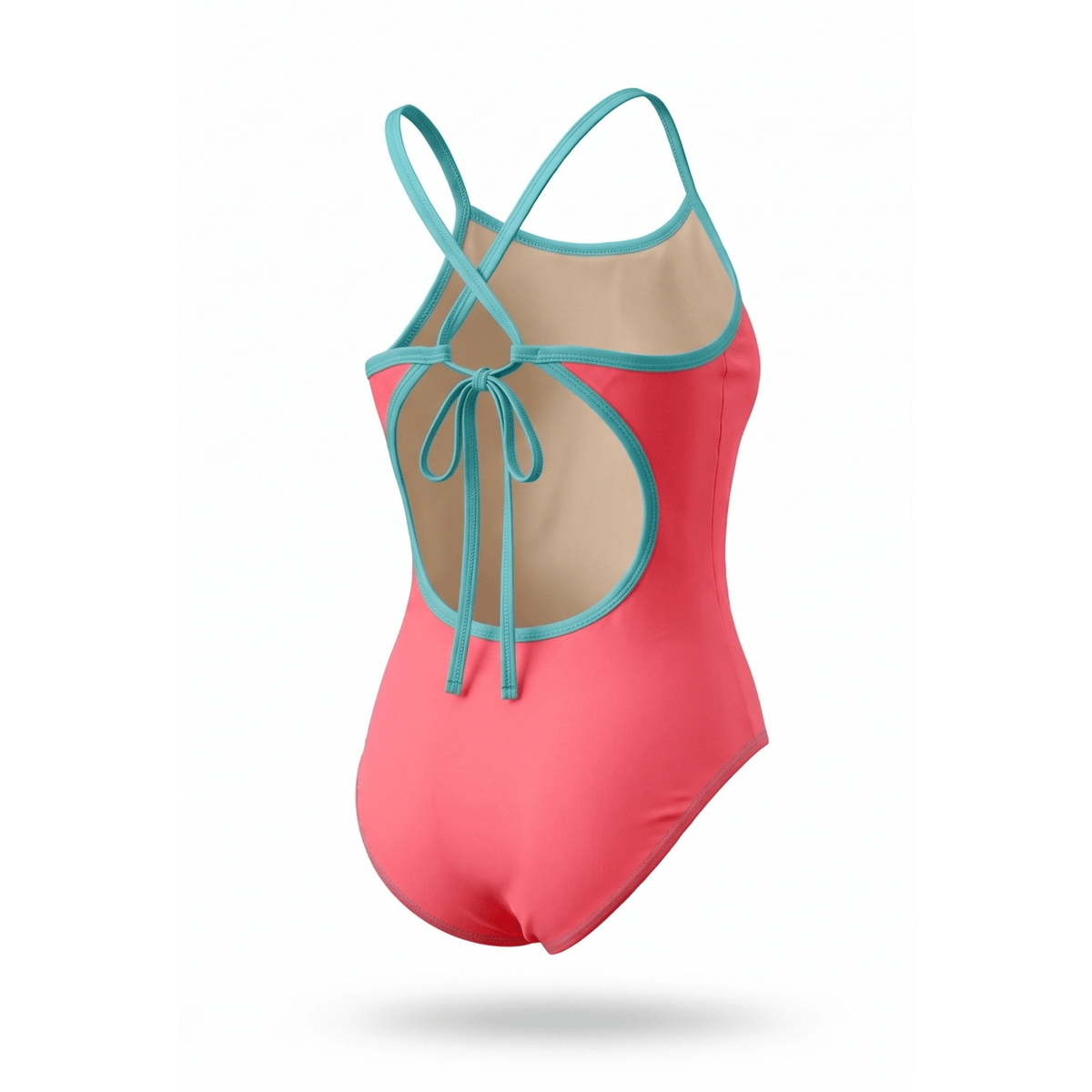 Kikx Matte Lycra Tie-Back Swimsuit in Neon Coral with Light Mint Straps