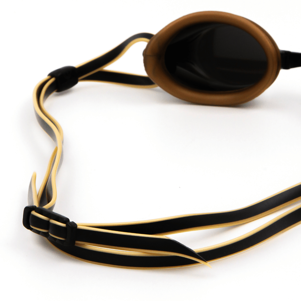 Spurt Tempo R7 Senior Goggle in Black and Gold with Mirror Oil-slick Blue and Gold Lens and Dark Tint