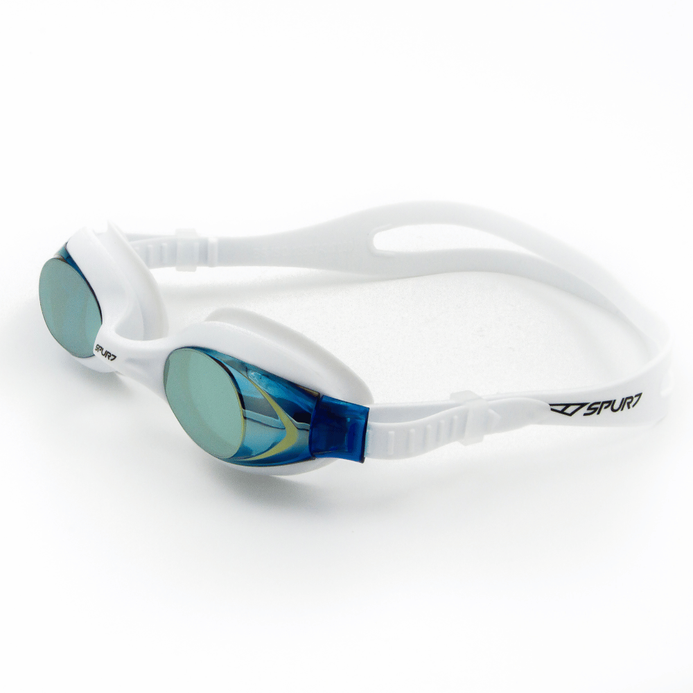 Spurt Comfort Sil 60 Senior Goggle in White with Mirror Gold/Blue Lens and Medium Tint