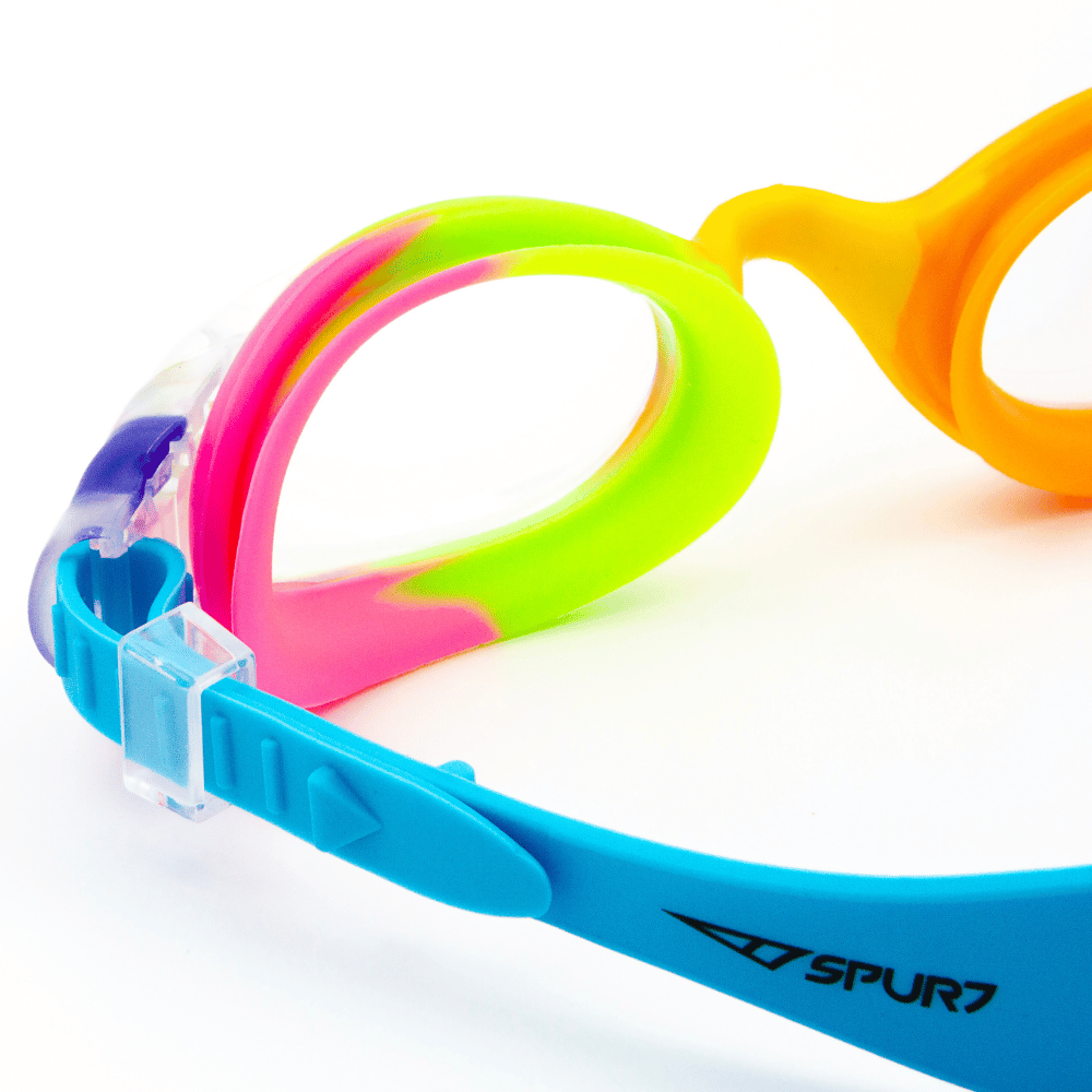 Spurt Jellyfish UCS03 Senior Goggle in Red, Orange, Yellow, Neon Green, Light Pink, Blue Violet and Sky Blue with Clear Lens