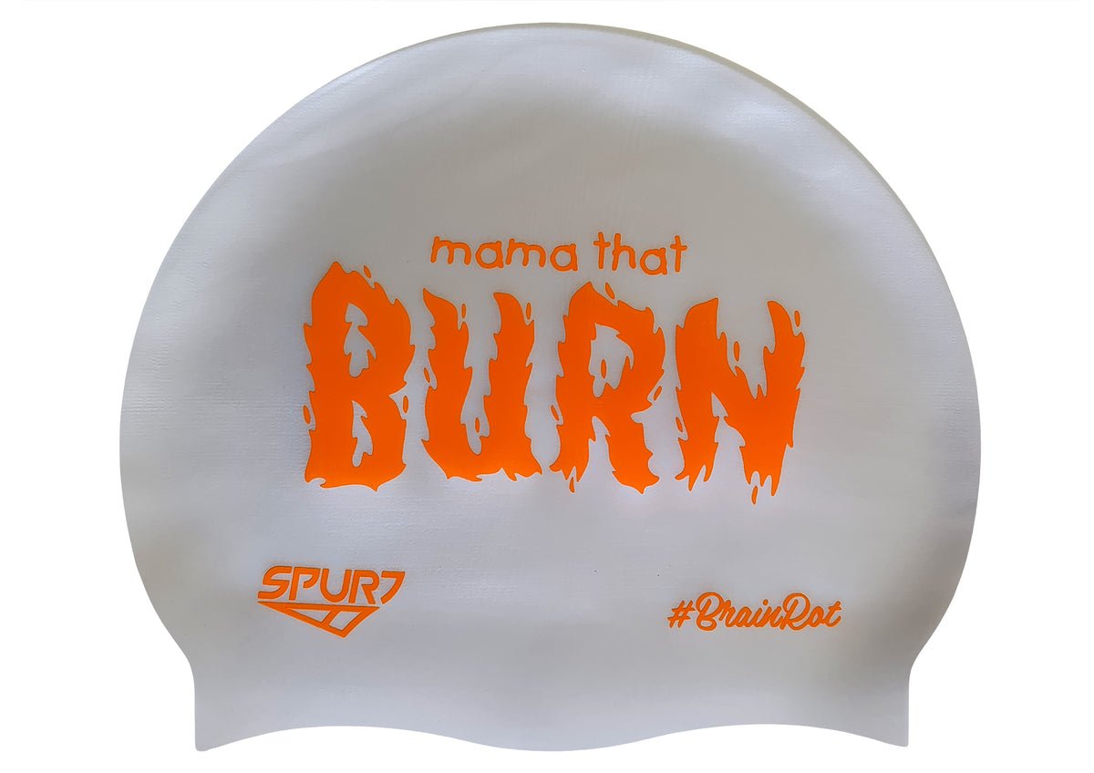 BrainRot Mama That Burn on SD11 Silver Spurt Silicone Swim Cap