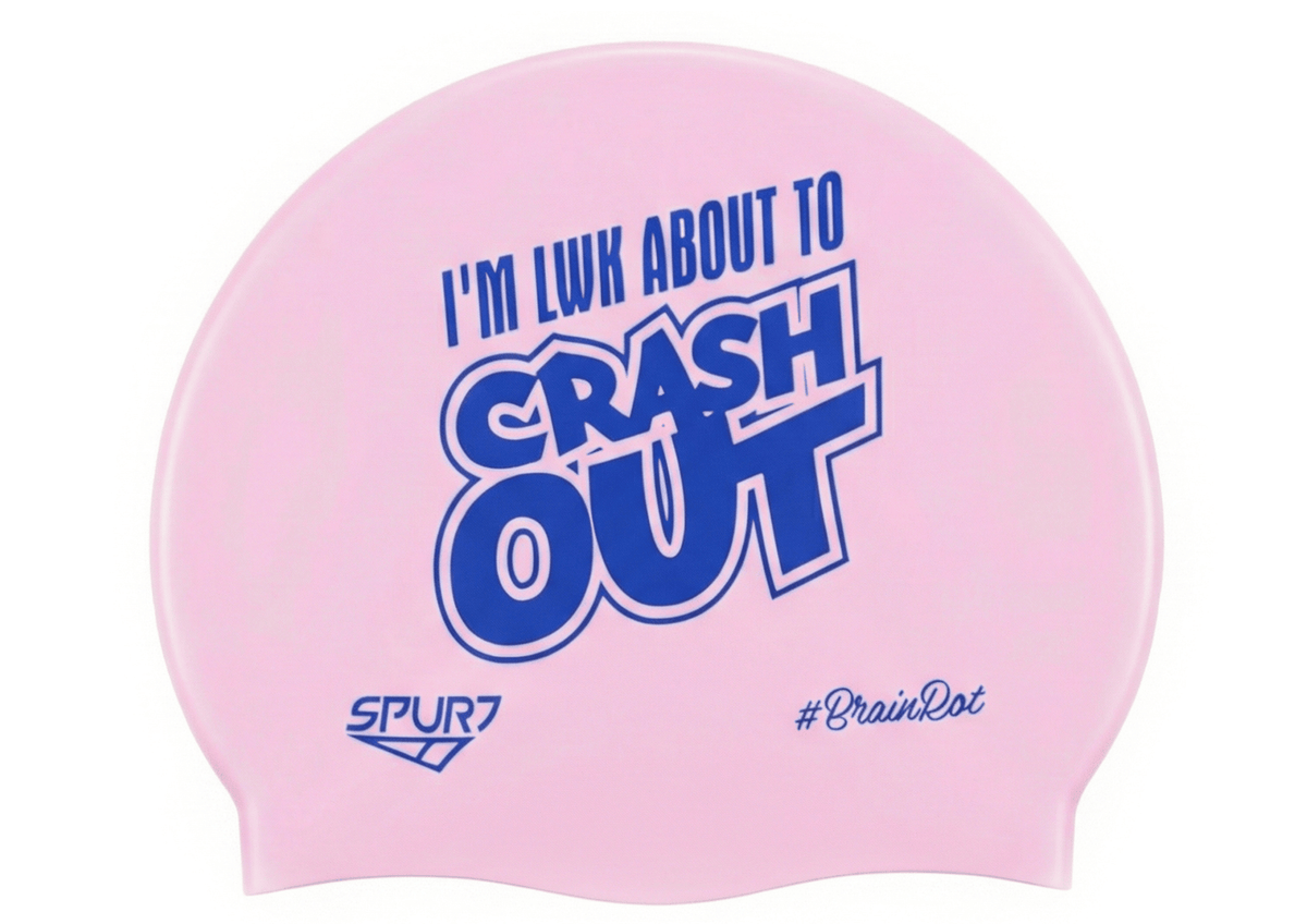 BrainRot I'm Lwk About to Crash Out on G104 Pale Pink Spurt Silicone Swim Cap