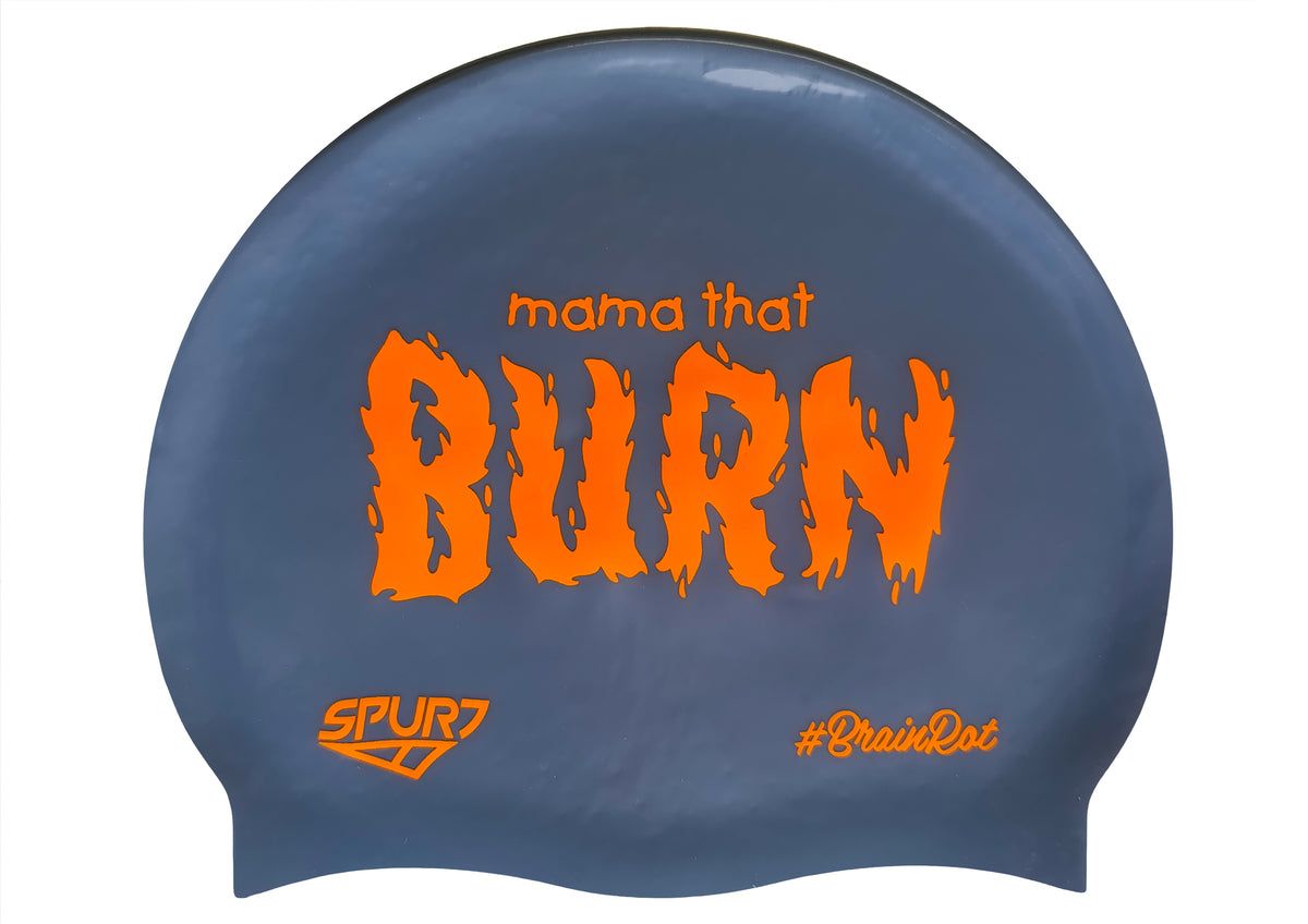 BrainRot Mama That Burn on F210 Dark Grey Spurt Silicone Swim Cap