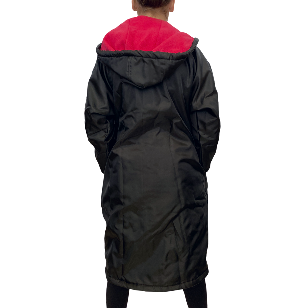 Parka Jacket in Black with Cerise Pink Inner