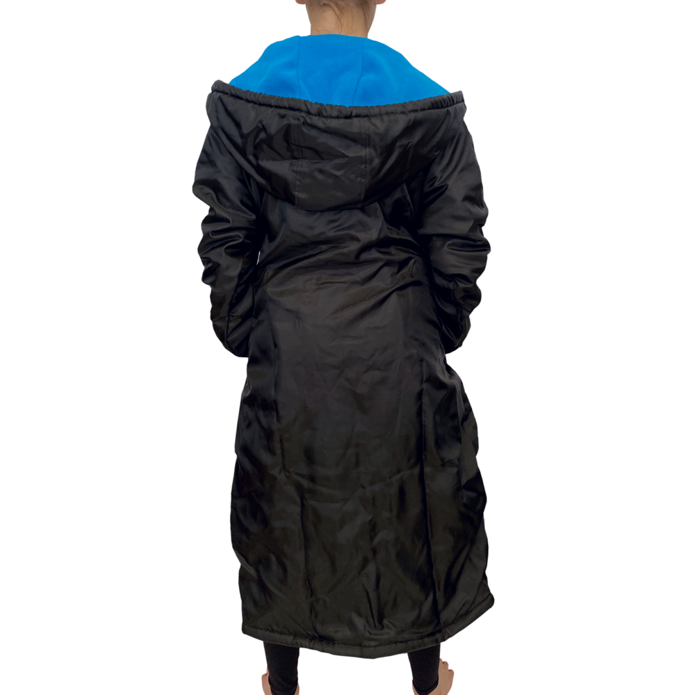 Parka Jacket in Black with Turquoise Blue Inner