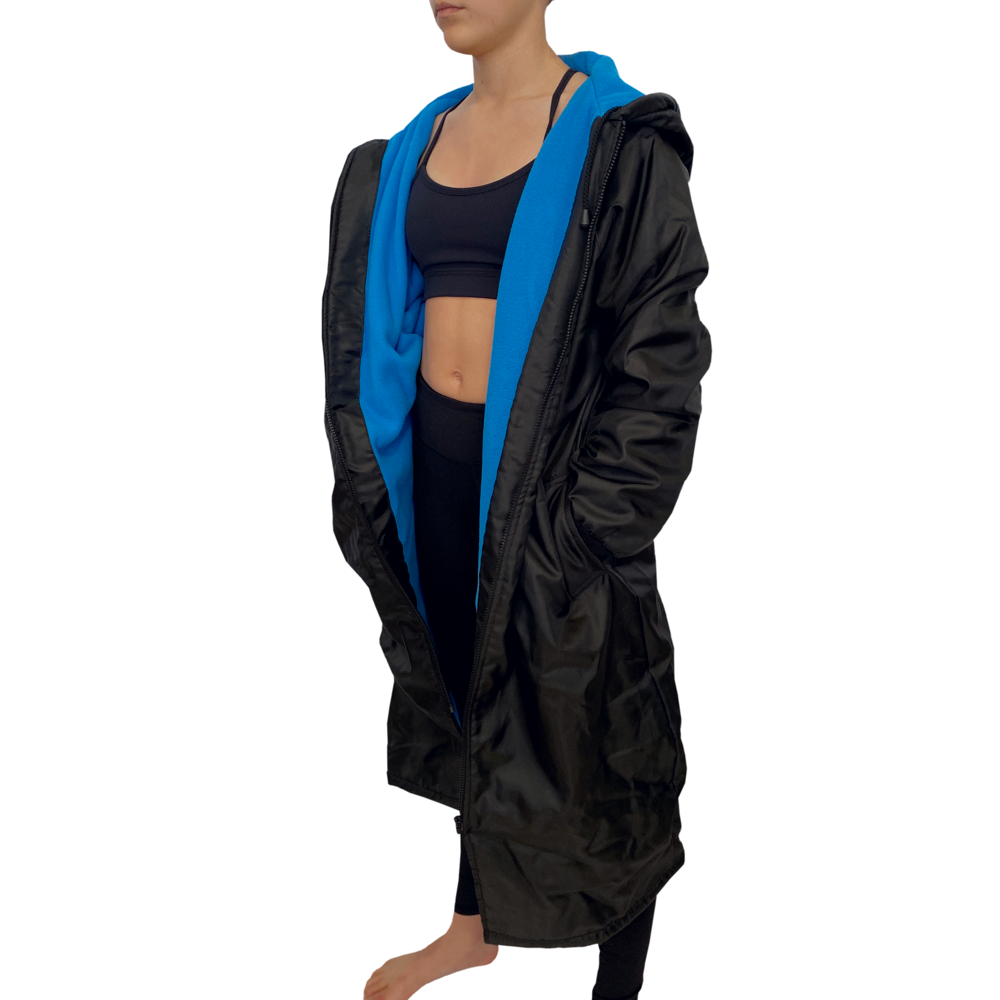 Parka Jacket in Black with Turquoise Blue Inner