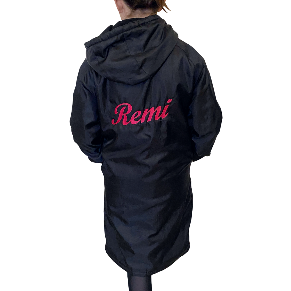 Parka Jacket in Black with Cerise Pink Inner