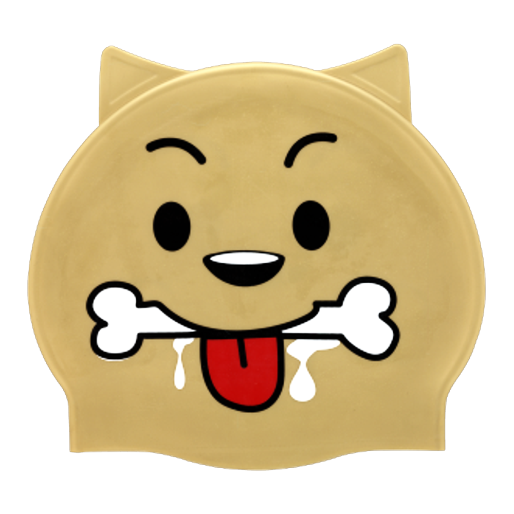 Dog holding a Bone with Ears on SD15 Light Gold Spurt Silicone Swim Cap
