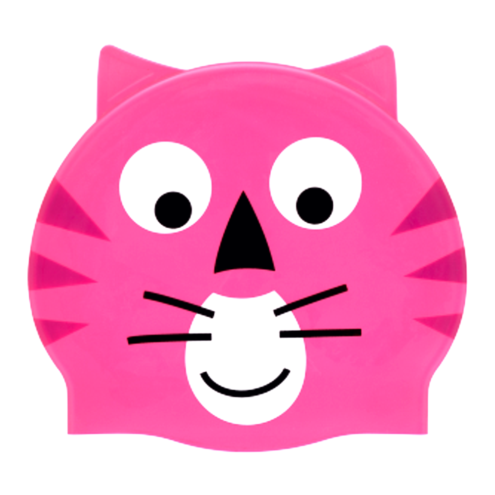 Tiger with Ears on SC16 Neon Pink Spurt Silicone Swim Cap