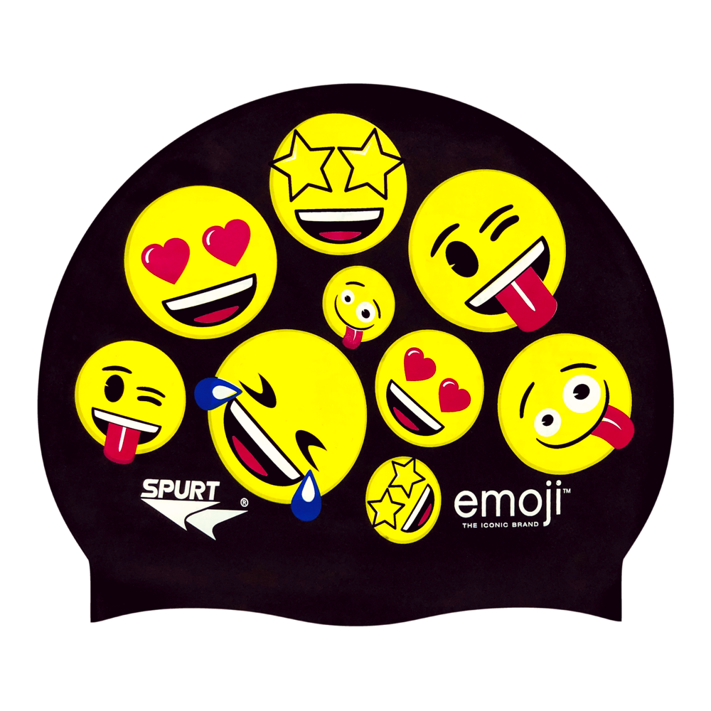 Emoji Repeated Faces on F209 Deep Black Spurt Silicone Swim Cap