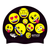 Emoji Repeated Faces on F209 Deep Black Spurt Silicone Swim Cap