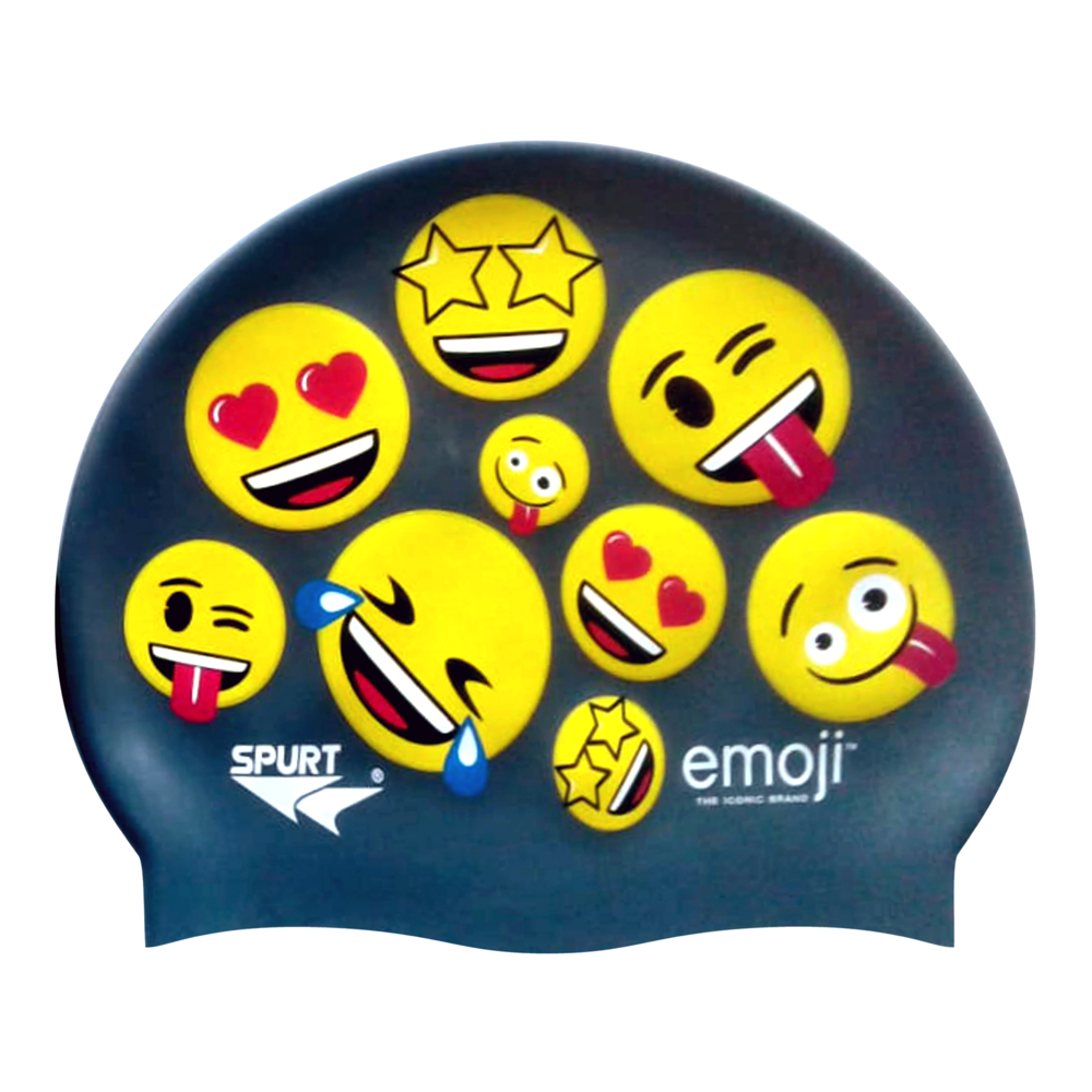 Emoji Repeated Faces on F210 Dark Grey Spurt Silicone Swim Cap