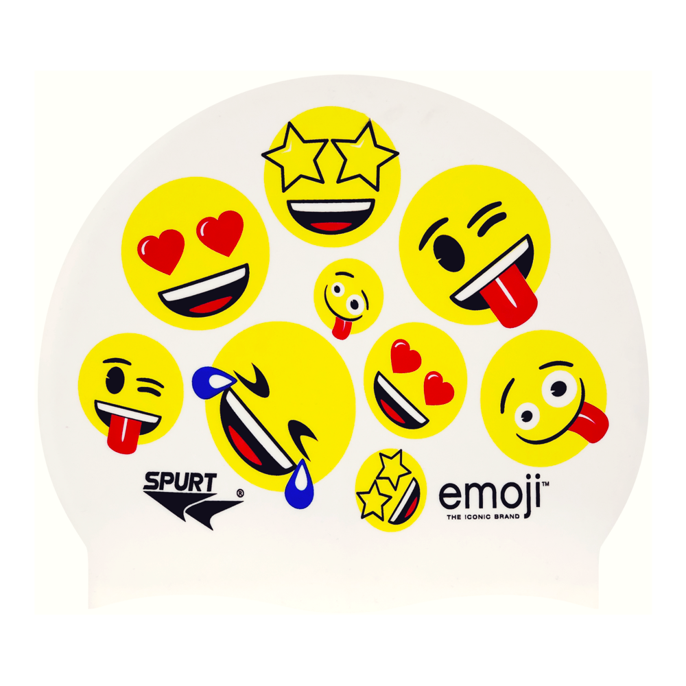 Emoji Repeated Faces on F212 Warm White Spurt Silicone Swim Cap