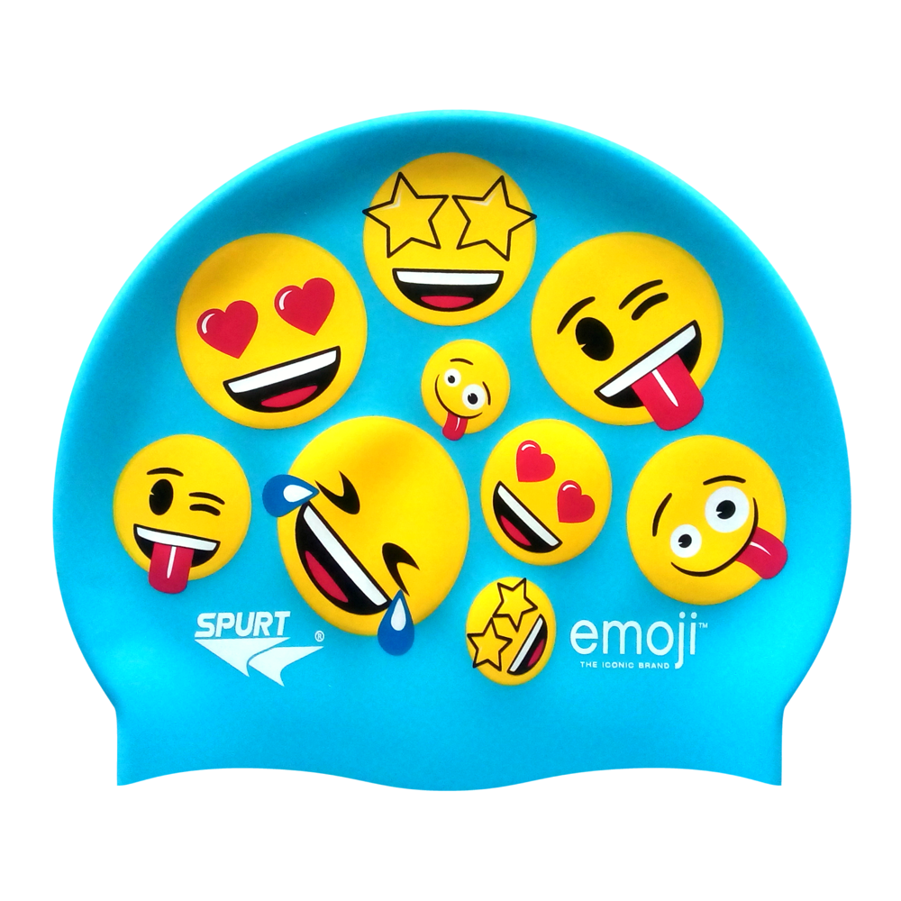 Emoji Repeated Faces on F230 Light Sky Blue Spurt Silicone Swim Cap