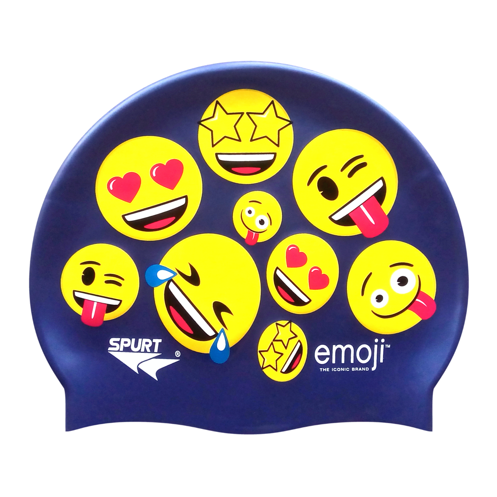 Emoji Repeated Faces on SD16 Metallic Navy Spurt Silicone Swim Cap
