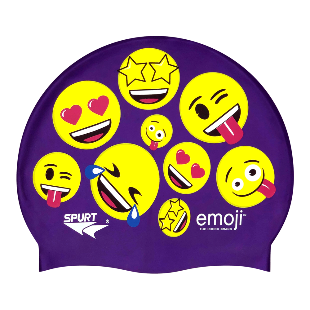 Emoji Repeated Faces on SH73 Royal Purple Spurt Silicone Swim Cap