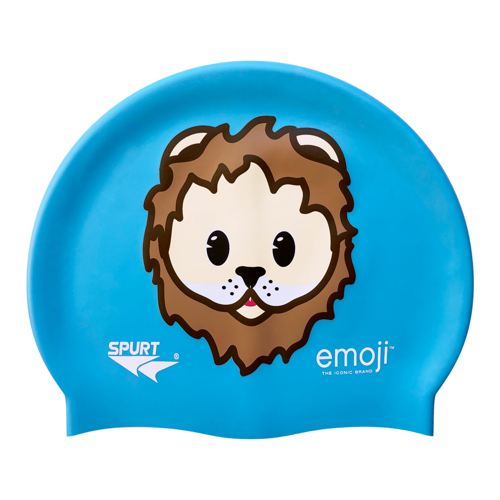 Emoji Lion Cub Face on F230 Light Sky Blue Spurt Silicone Swim Cap
