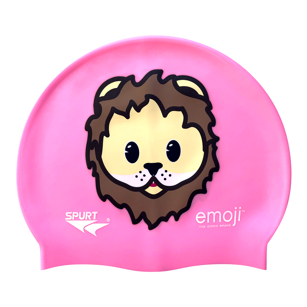 Emoji Lion Cub Face on F239 Light Pink Spurt Silicone Swim Cap