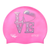 Emoji LOVE Staggered Letters on F239 Light Pink Spurt Silicone Swim Cap