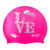 Emoji LOVE Staggered Letters on SC16 Neon Pink Spurt Silicone Swim Cap