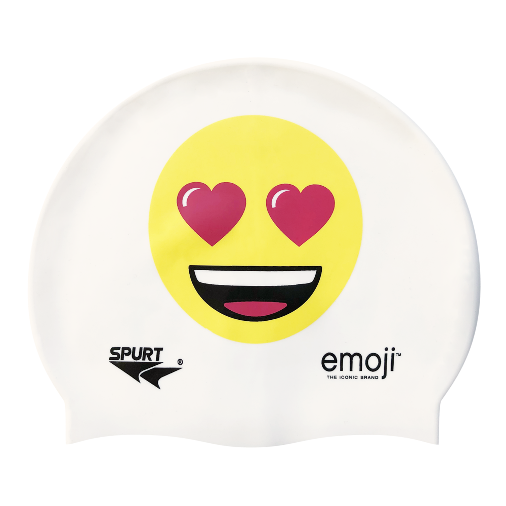 Emoji Laughing with Heart Eyes on F212 Warm White Spurt Silicone Swim Cap