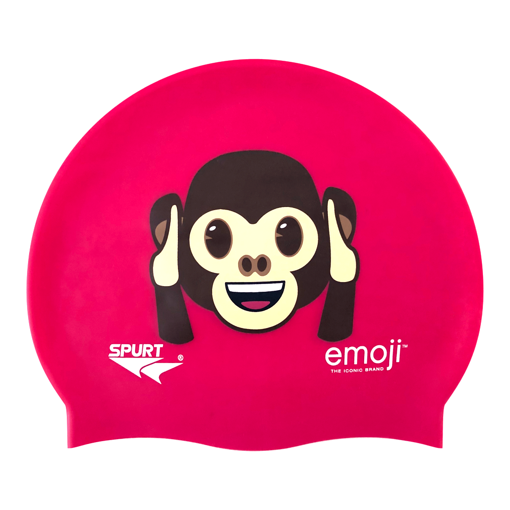Emoji Monkey Hear No Evil on F204 Dark Cerise Spurt Silicone Swim Cap