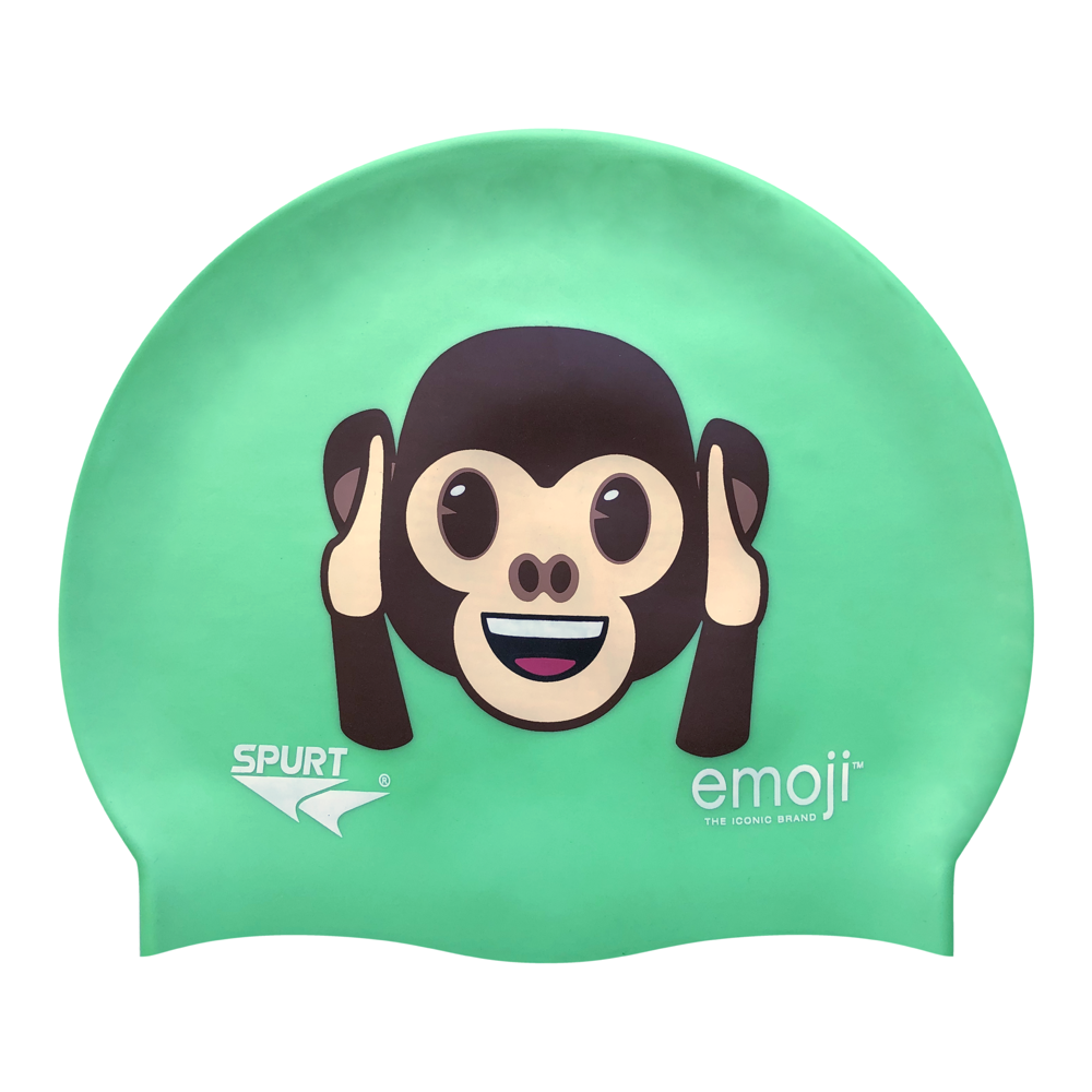 Emoji Monkey Hear No Evil on SB13 Light Green Spurt Silicone Swim Cap