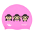 Emoji Monkeys Hear, See and Speak No Evil on F239 Light Pink Spurt Silicone Swim Cap