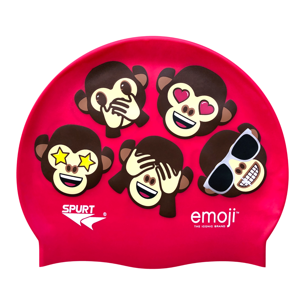 Emoji Monkeys Repeated on F204 Dark Cerise Spurt Silicone Swim Cap