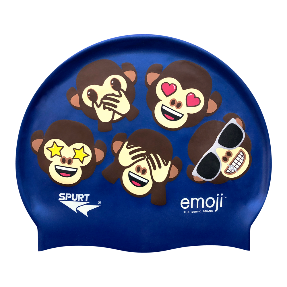 Emoji Monkeys Repeated on SE25 Dark Blue Spurt Silicone Swim Cap
