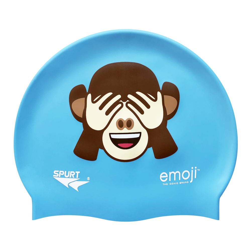 Emoji Monkey See No Evil on F230 Light Sky Blue Spurt Silicone Swim Cap