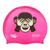 Emoji Monkey See No Evil on SC16 Neon Pink Spurt Silicone Swim Cap
