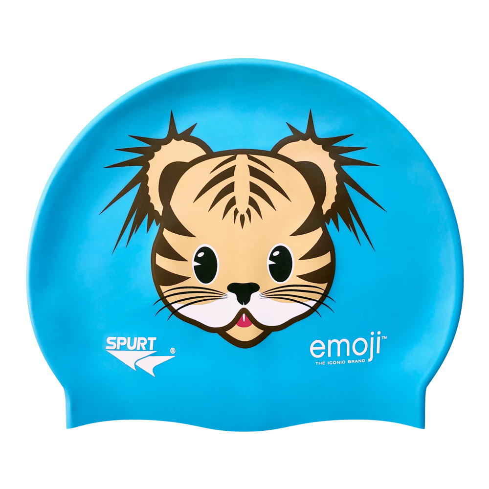 Emoji Tiger Cub Face on F230 Light Sky Blue Spurt Silicone Swim Cap