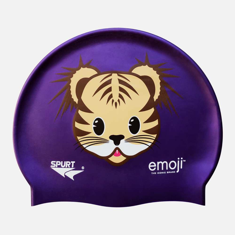 Emoji Tiger Cub Face on SH73 Royal Purple Spurt Silicone Swim Cap