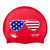 Emoji USA Flag Sunglasses on F246 Crimson Red Spurt Silicone Swim Cap