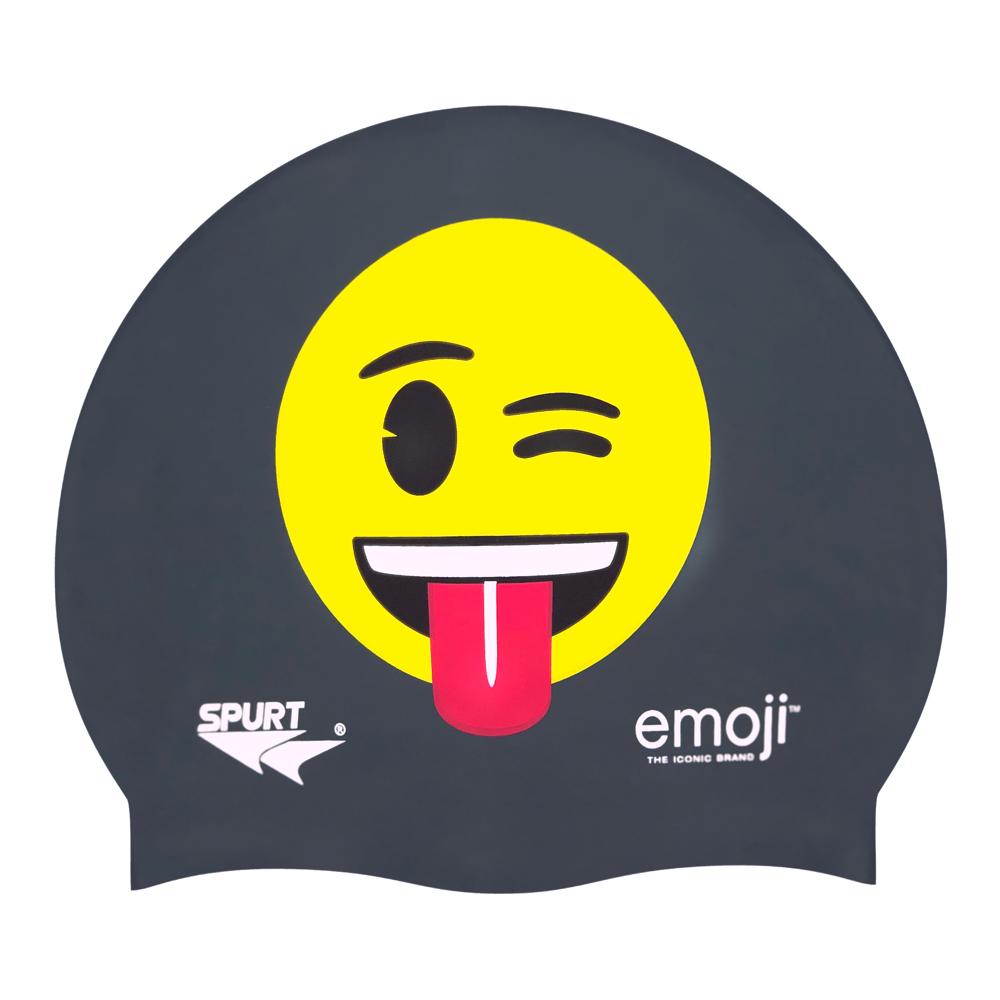 Emoji Winking with Tongue Out on F210 Dark Grey Spurt Silicone Swim Cap