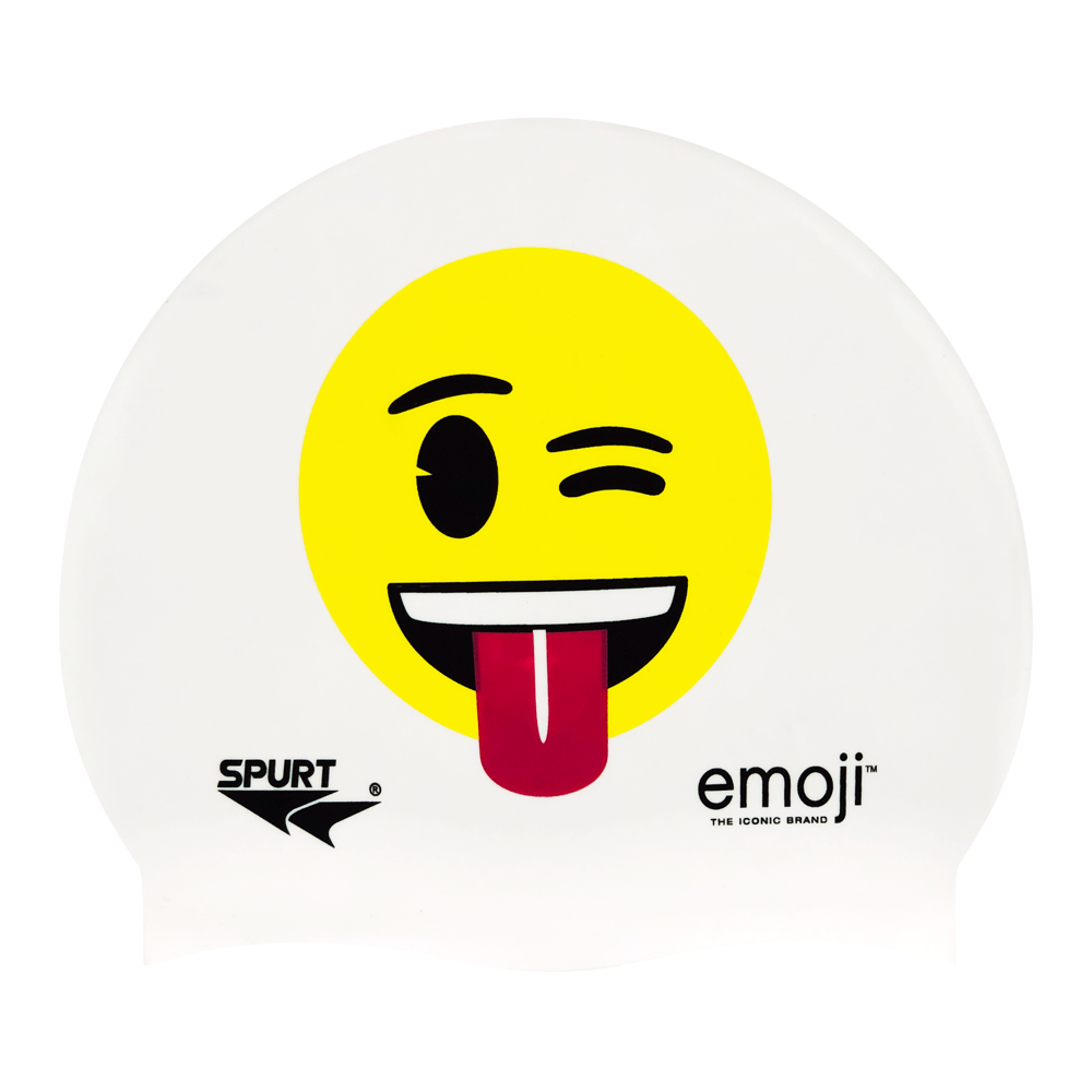 Emoji Winking with Tongue Out on F212 Warm White Spurt Silicone Swim Cap