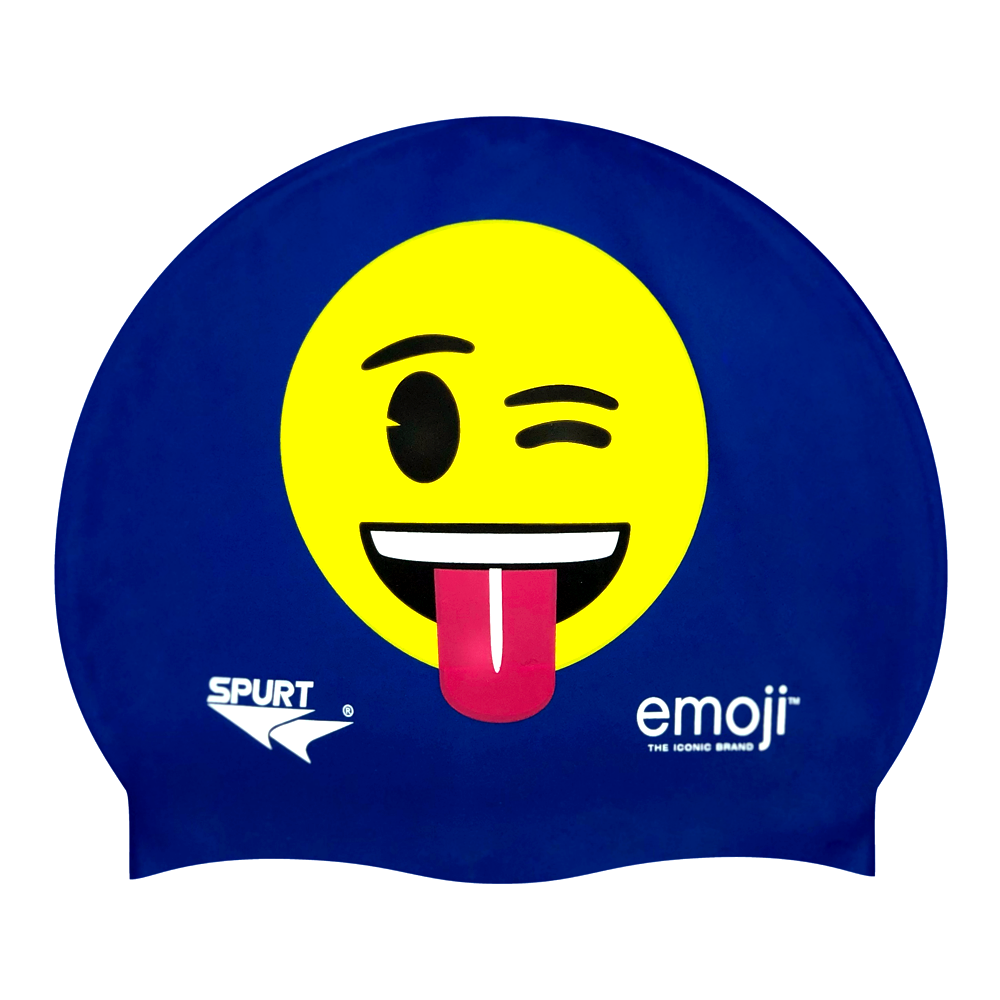 Emoji Winking with Tongue Out on SE25 Dark Blue Spurt Silicone Swim Cap