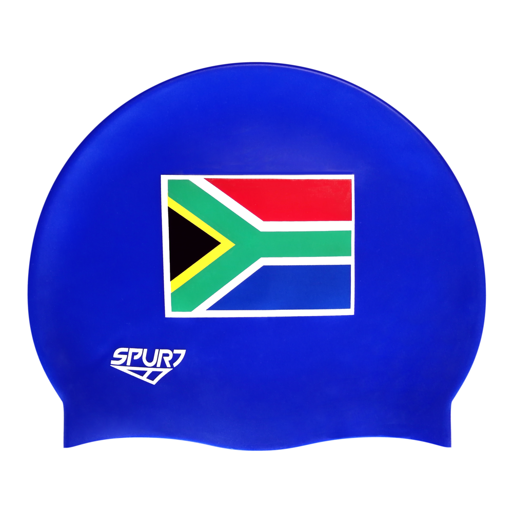 SA Block Flag on F234 Royal Blue Spurt Silicone Swim Cap